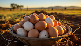 hasır sepette beyaz ve kahverengi köy yumurtaları